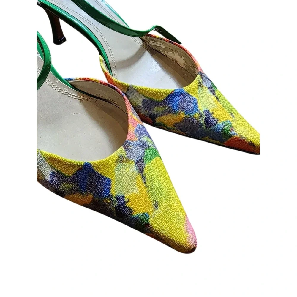 Ellen Tracy Erin Kitten Heels Women 7M Multi Color Abstract Floral Artistic Chic